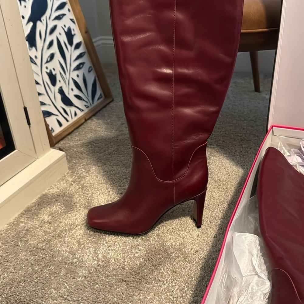 Elegant Burgundy Knee-High Boots. Extra Wide Calf